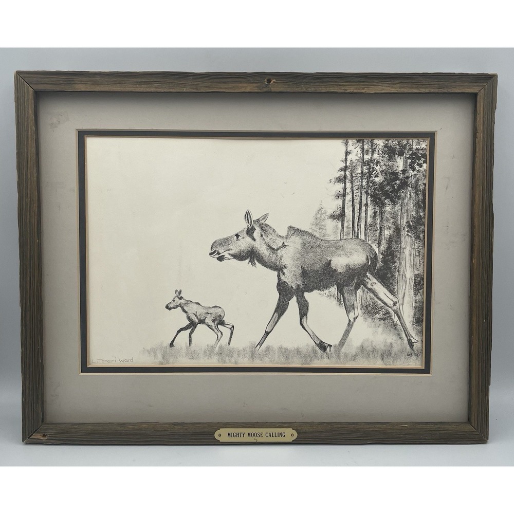 Vtg Litho Print Lynn Toneri Ward Mighty Moose Calling Signed Numbered 63 / 100